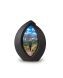 Mini urne funéraire en céramique « Forever Framed » noir mat, personnalisable avec image