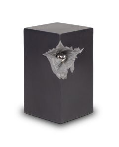 Urne en céramique avec petit cœur argenté, noir gris mat