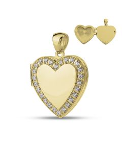 Médaillon cinéraire doré petit cœur (14 carat avec brillant; 26 x 002 crt.)