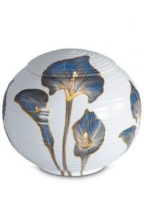 Urne pour cendres en porcelaine 'Sfera' - Calla bleu saphir avec accents dorés