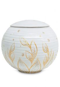 Urne pour cendres en porcelaine 'Sfera' - Fleurs métalliques dorées