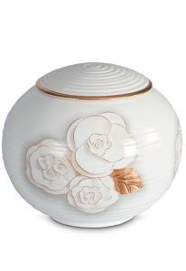 Urne pour cendres en porcelaine 'Sfera' - Roses élégantes avec cuivre et or