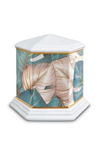 Urne funéraire en porcelaine 'Esagono' | Feuilles colorées