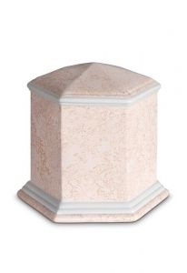 Urne funéraire en porcelaine 'Esagono' | Relief corail rose