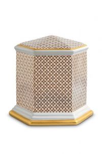 Urne funéraire en porcelaine 'Esagono' | Trèfles à quatre feuilles avec double bordure dorée