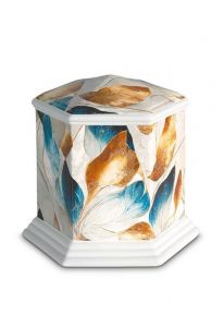 Urne funéraire en porcelaine 'Esagono' | Multicolore avec structure naturelle