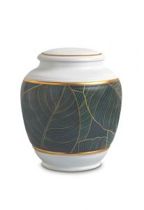 Mini-urne en porcelaine 'Classica' | Feuilles vertes avec bordures dorées