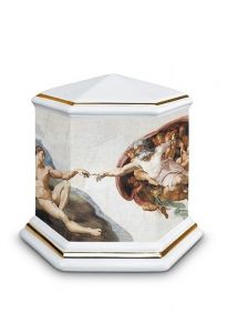 Mini urne pour cendres en porcelaine 'Esagono' | Le Jugement Dernier avec bordures dorées