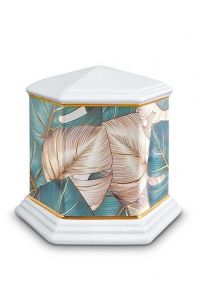Mini urne pour cendres en porcelaine 'Esagono' | Feuilles colorées