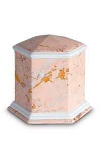 Mini urne pour cendres en porcelaine 'Esagono' | Motif marbre rose