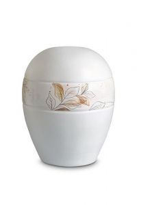 Mini urne pour cendres en porcelaine 'Planet' - Bande avec lignes feuillagées brunes