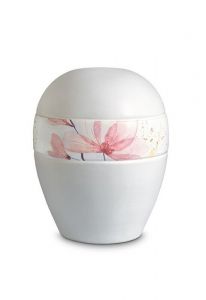 Mini urne pour cendres en porcelaine 'Planet' - Bande avec fleurs roses