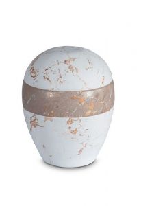 Mini urne pour cendres en porcelaine 'Planet' - Motif marbre blanc et brun