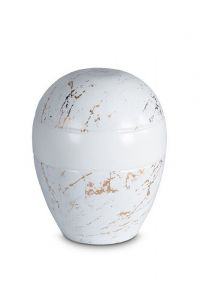 Mini urne pour cendres en porcelaine 'Planet' - Marbre de Carrare avec veines dorées