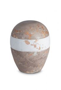 Mini urne pour cendres en porcelaine 'Planet' - Motif marbre brun et blanc