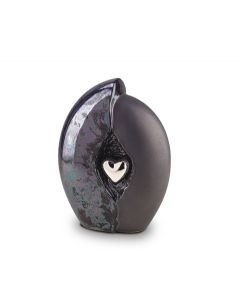 Petite Urne Funéraire en Céramique Anthracite Cosmique avec Coeur en Argent 0.7 / 2.2 L