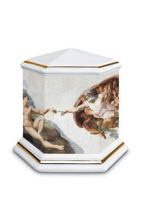 Urne funéraire en porcelaine 'Esagono' | Le Jugement Dernier avec bordures dorées