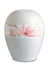 Urne pour cendres en porcelaine 'Planet' - Bande avec fleurs roses