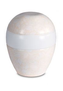 Urne pour cendres en porcelaine 'Planet' - Motif floral beige en relief