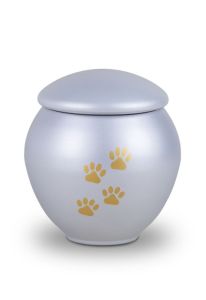 Urne-animal gris clair avec impression de pattes or