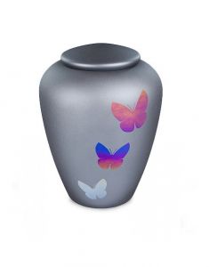 Urne funéraire en verre avec papillons gris graphite - symbole de transformation et de liberté