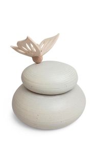 Urne funéraire en céramique naturel avec papillon en bois