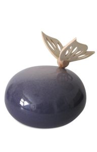 Urne funéraire en céramique violet avec papillon en bois