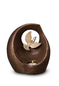 Mini-Urne funéraire céramique 'Paix pigeon' avec bougie