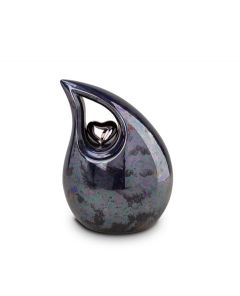 Petite Urne Funéraire en Céramique Anthracite Cosmique avec Coeur en Argent