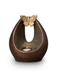 Petite Urne Funéraire en céramique bronze avec bougie 'Porte-Papillon'