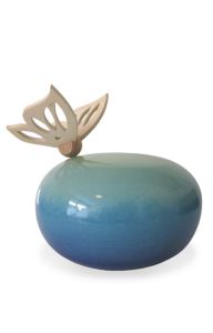 Urne enfants en céramique bleu avec papillon en bois