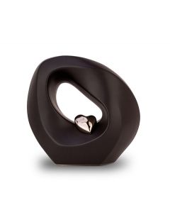 Petite urne funéraire en céramique noir mate avec coeur argent 'Infini'