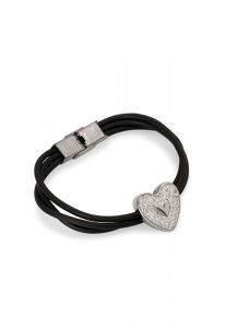 Bracelet porte-cendre en cuir avec coeur de pierre de zircone