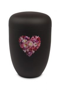 Urne funéraire en métal noir – Cœur de fleurs