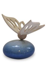 Mini-urne en céramique bleu avec papillon en bois