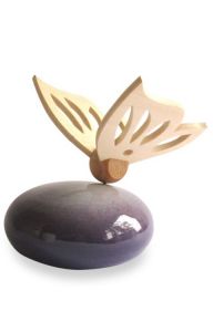 Mini-urne en céramique violet avec papillon en bois