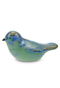 Mini-urne en céramique 'Oiseau' bleu/vert