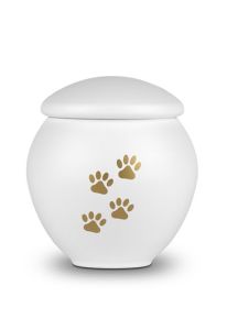 Urne-animal blanc avec impression de pattes or