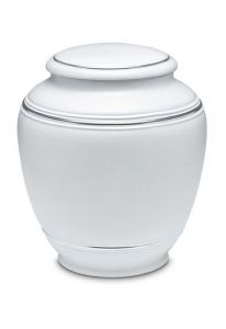 Urne funéraire en porcelaine 'Classica' | Blanc mat avec double bordure platine