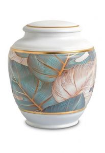 Urne funéraire en porcelaine 'Classica' | Feuilles colorées avec bordures dorées