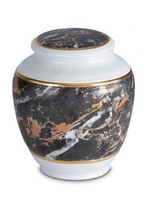 Urne funéraire en porcelaine 'Classica' | Motif marbre noir avec bordures dorées