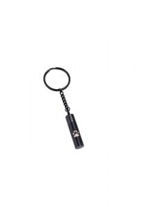 Porte-clé pendentif pour cendres 'Cylindre' avec empreinte de patte noir