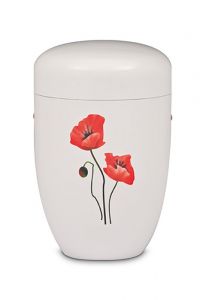 Urne Funéraire en Aluminium blanc avec Coquelicot