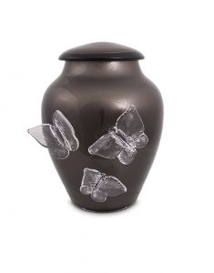 Urne en cristal avec papillons anthracite