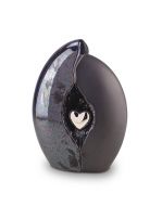 Urne funéraire céramique en violet et noir mat avec coeur en argent
